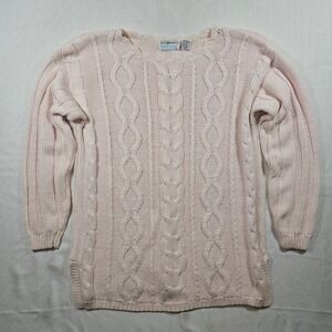 VTG Maggie Lawrence Sport Pink Cable Knit Sweater‎ Women SM Cotton Ramie Blend
